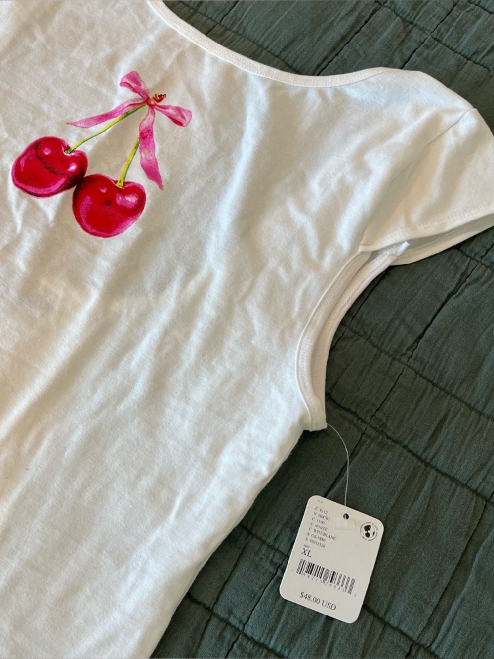 FREE PEOPLE girl DANGEROUS White Top with Pink Cherry Print